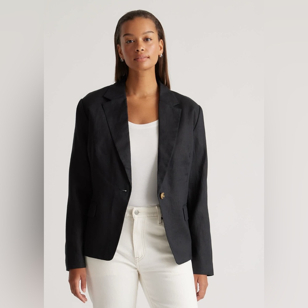 Quince Women's Linen Blazer in Black 100% Flax Linen Weave sz Small
